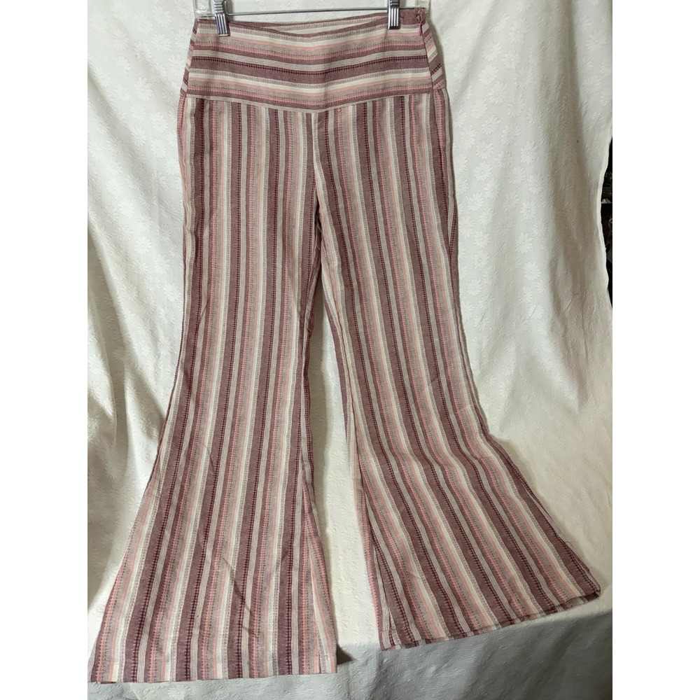 Shein 70s BohoChic Coastal Grandma wide Leg Burgundy High Waisted Trousers S 2